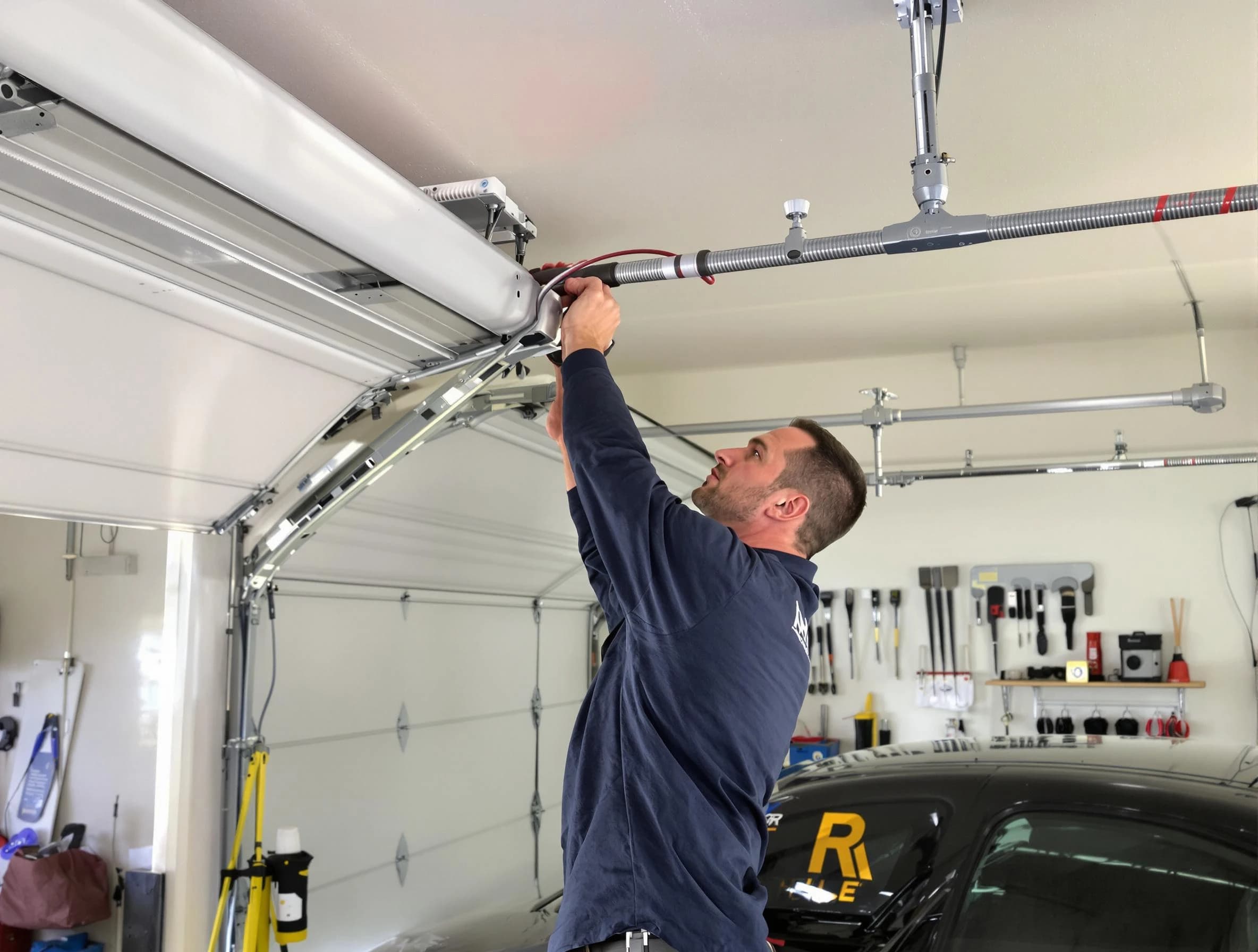 Harrison Garage Door Repair technician performing garage door cable repair in Harrison