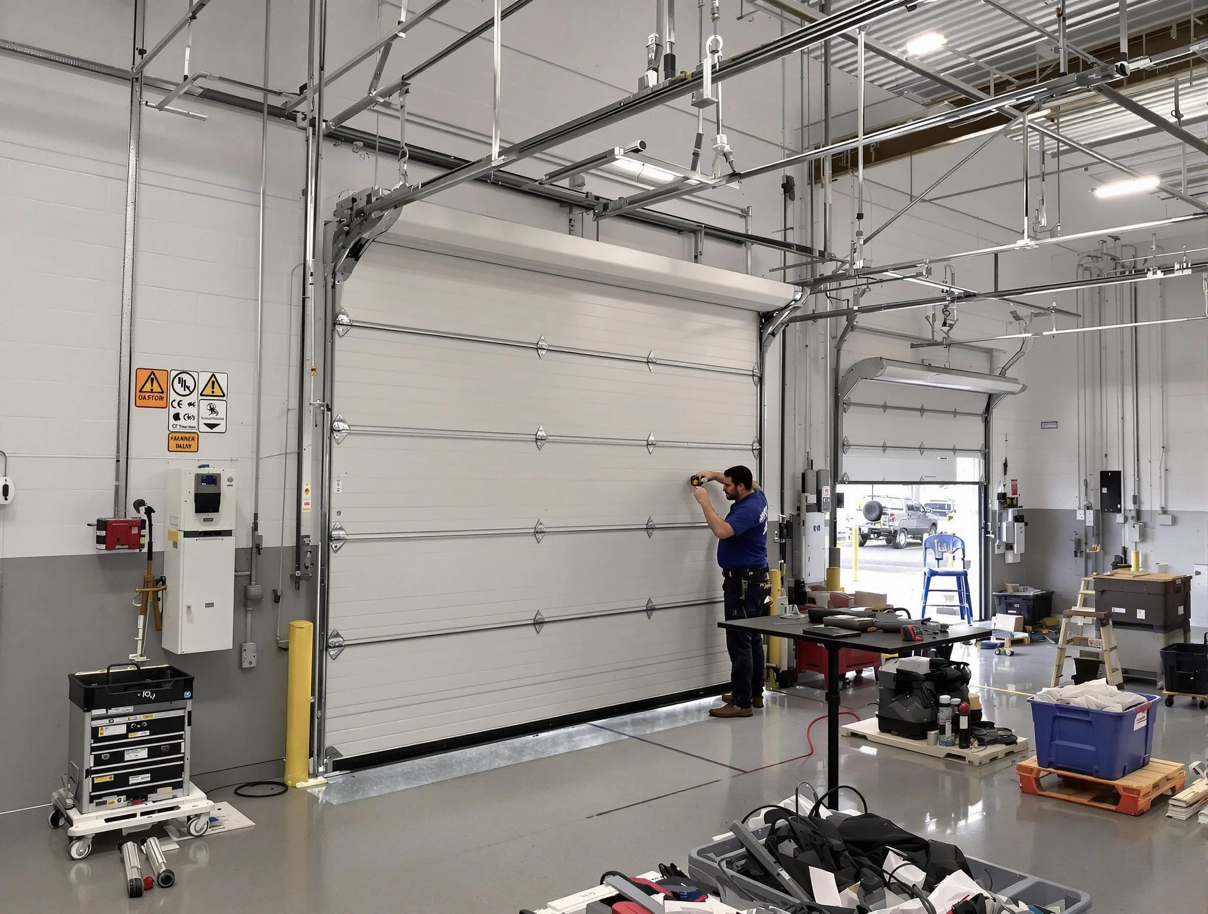 Commercial garage door repair being performed by Harrison Garage Door Repair expert in Harrison
