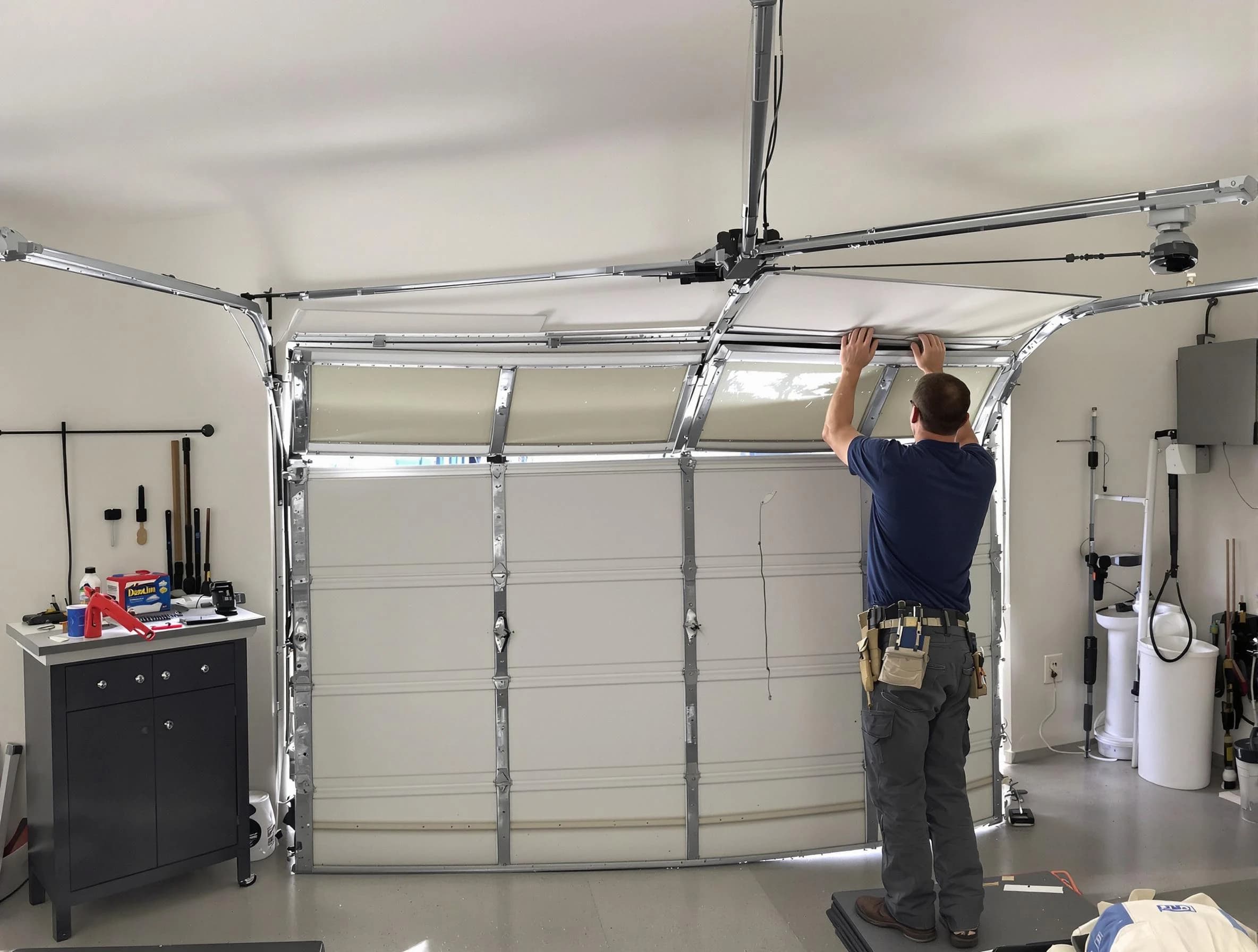 Harrison Garage Door Repair specialist performing precise section replacement on Harrison garage door