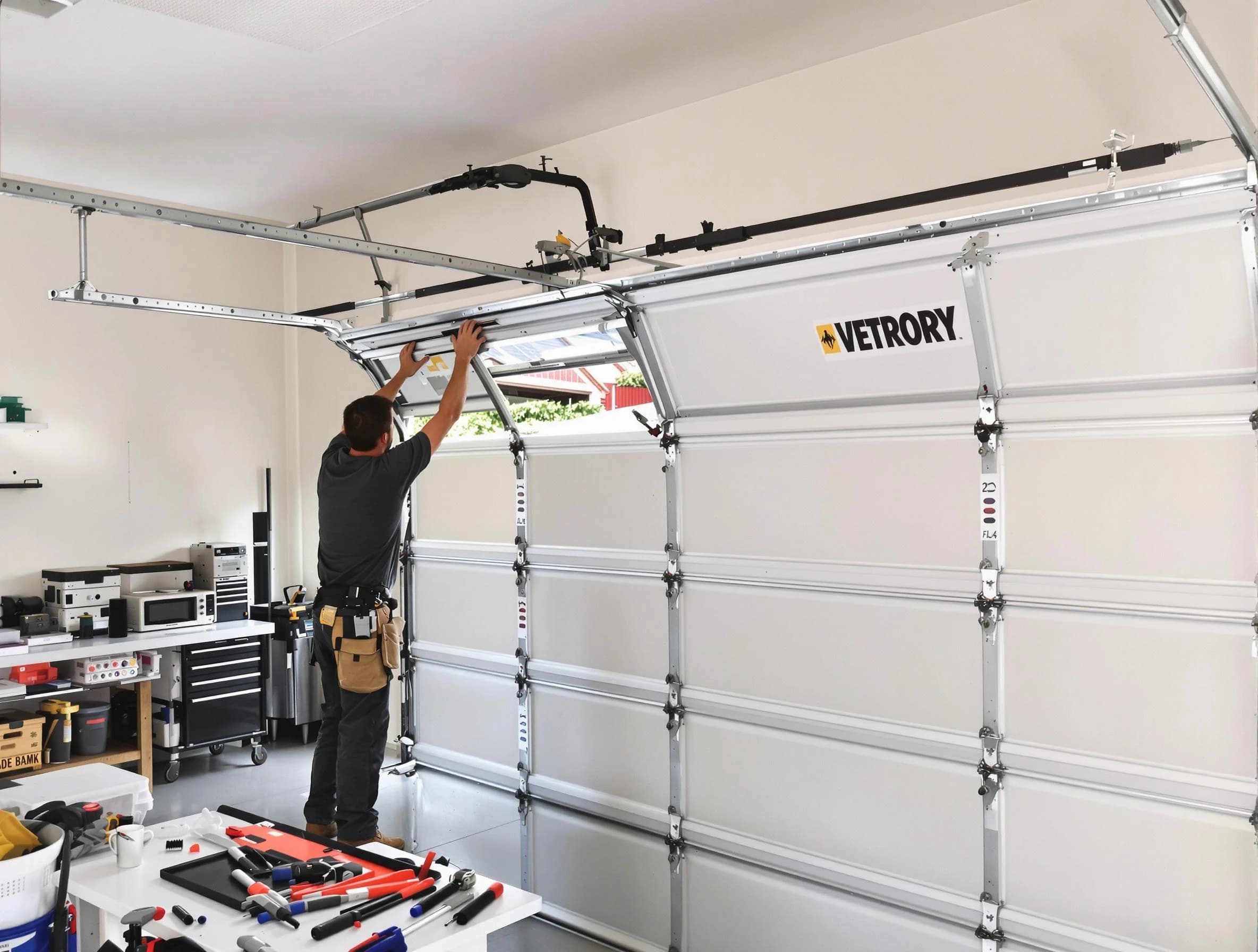 Harrison Garage Door Repair technician performing section replacement in Harrison