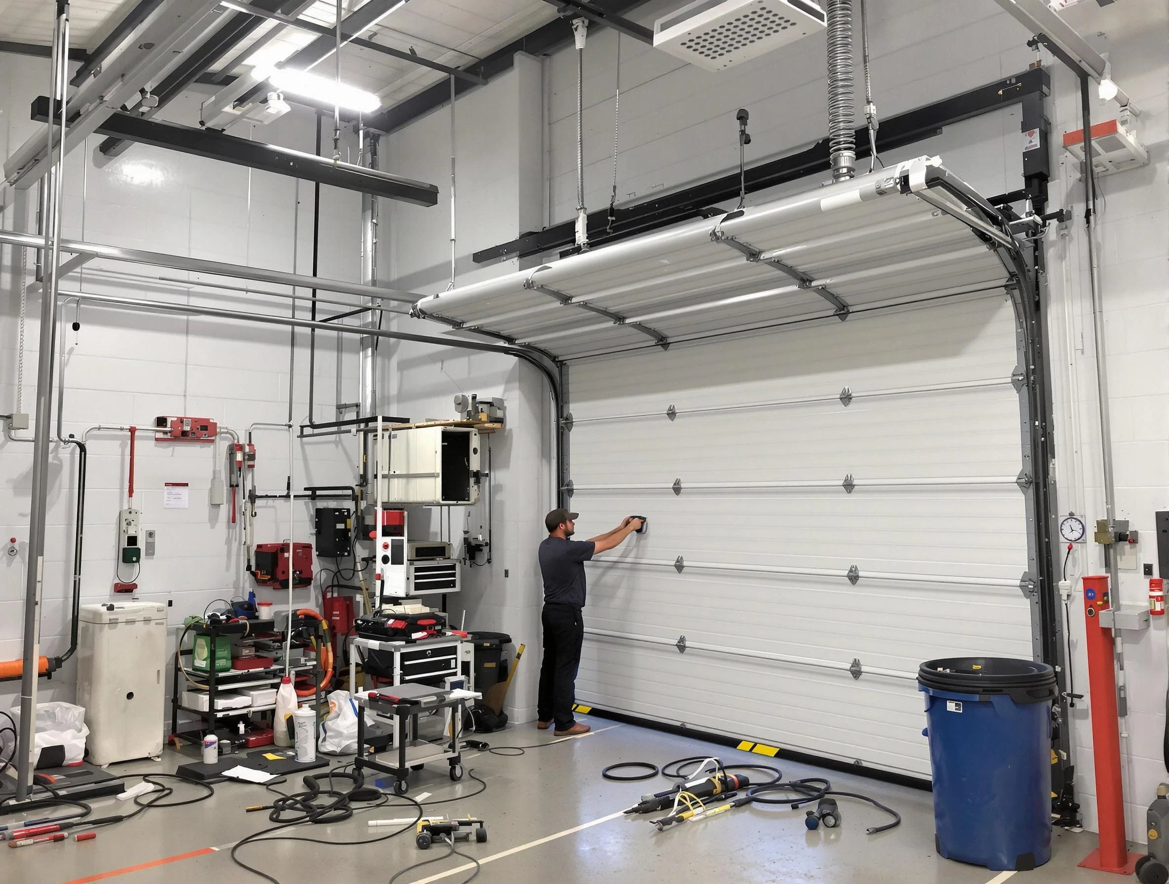Harrison Garage Door Repair certified technician performing commercial door repair at a Harrison business facility