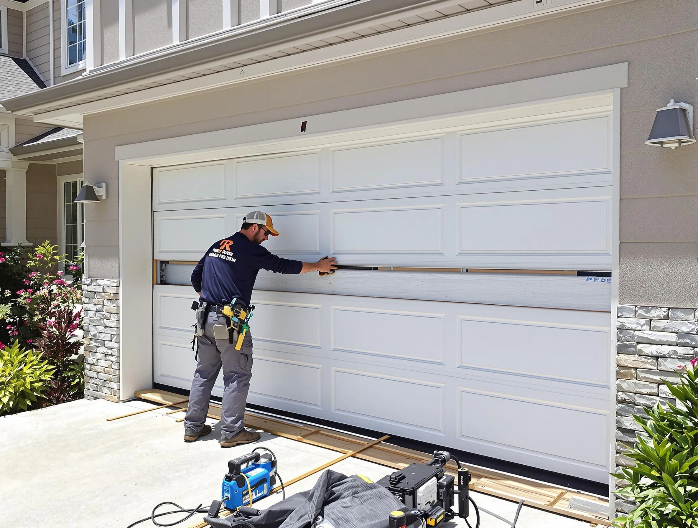 Harrison Garage Door Repair team performing complete garage door replacement at Harrison residence