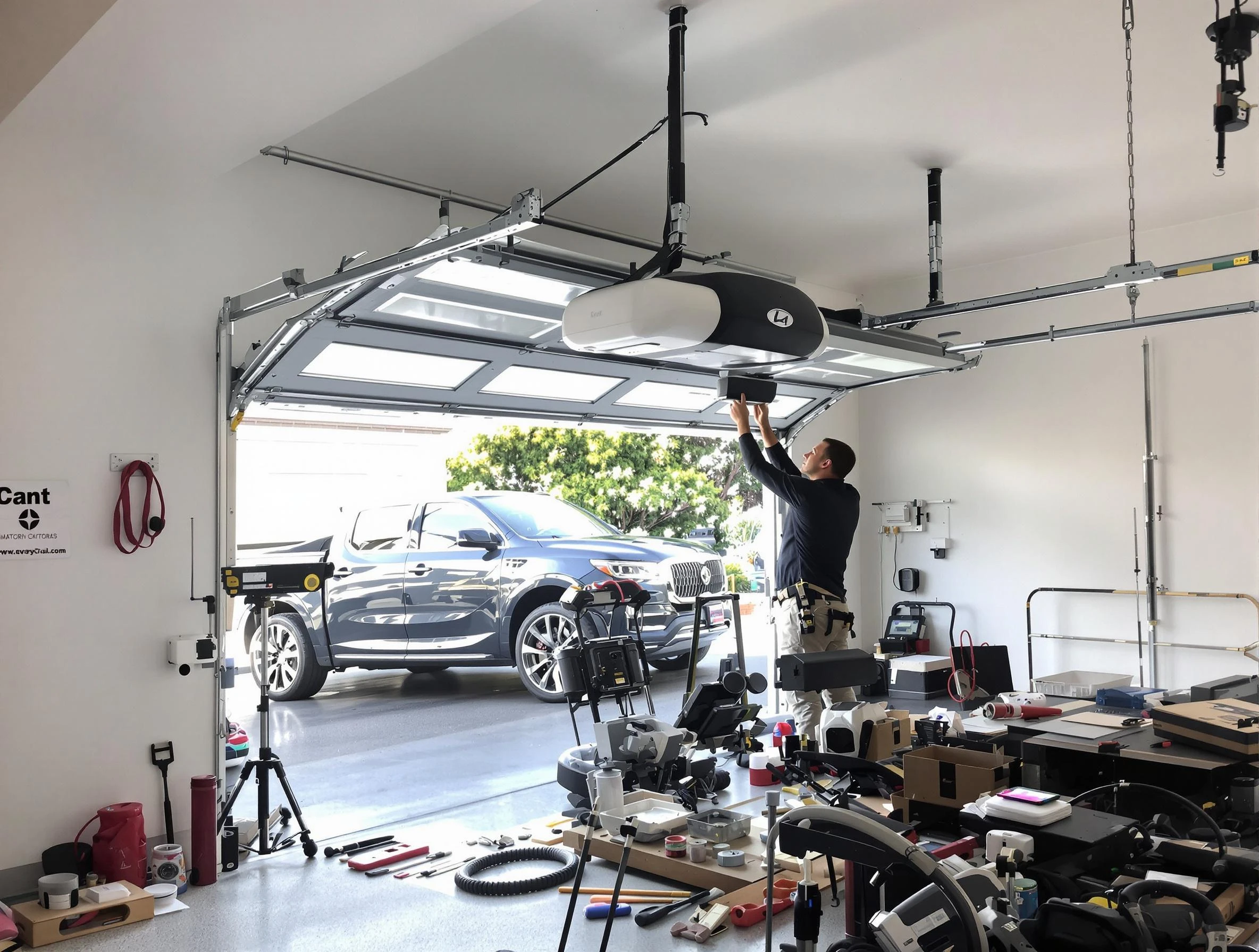 Harrison Garage Door Repair specialist installing smart garage door opener system in Harrison home