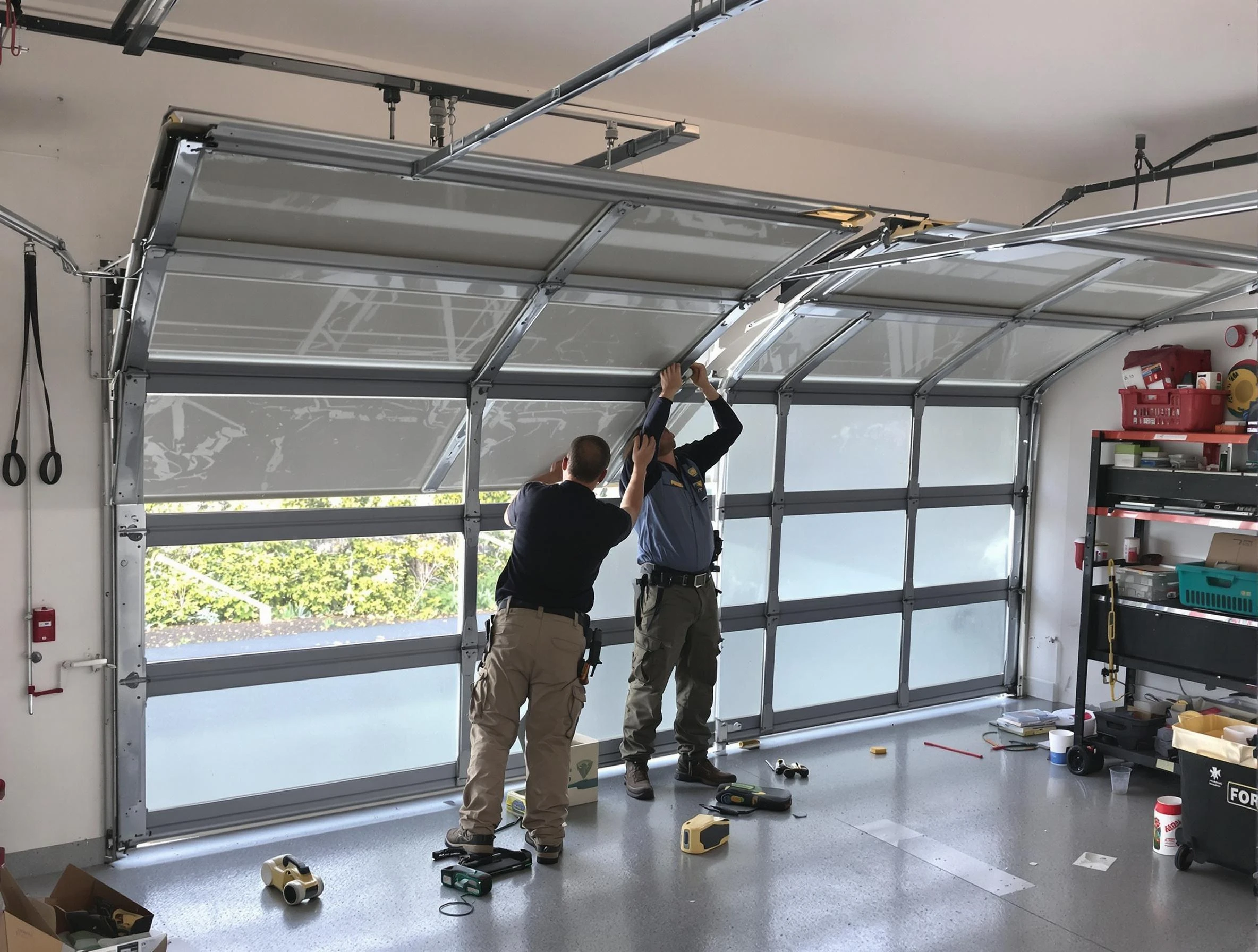 Harrison Garage Door Repair expert performing precise panel replacement on Harrison garage door