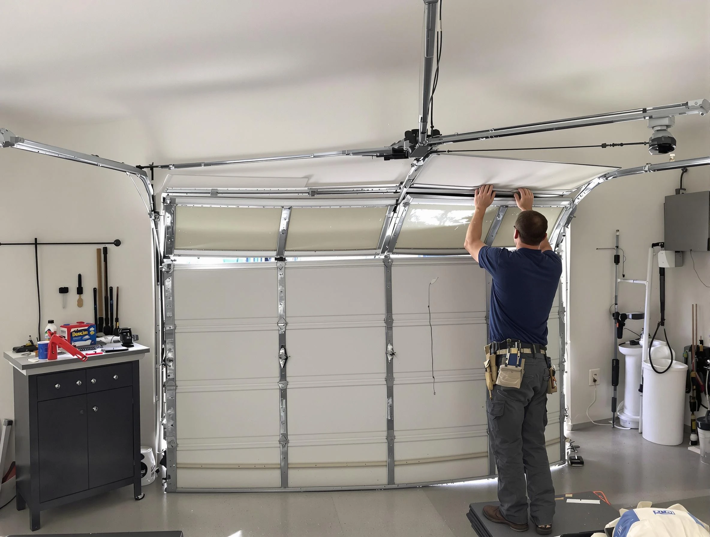 Harrison Garage Door Repair specialist performing precise section replacement on Harrison garage door